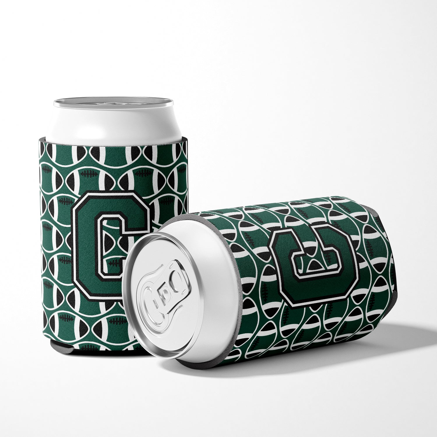Letter C Football Green and White Can or Bottle Hugger CJ1071-CCC.