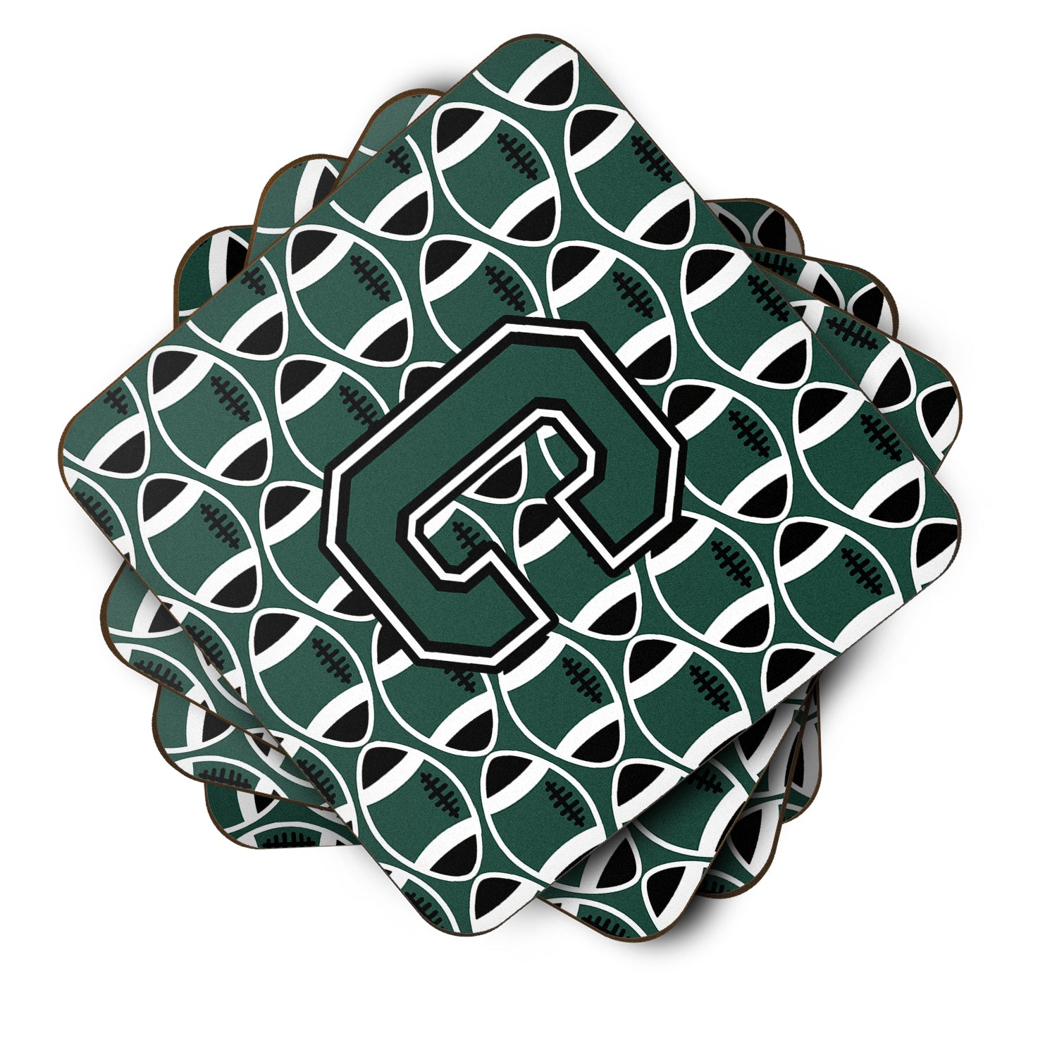 Letter C Football Green and White Foam Coaster Set of 4 CJ1071-CFC - the-store.com