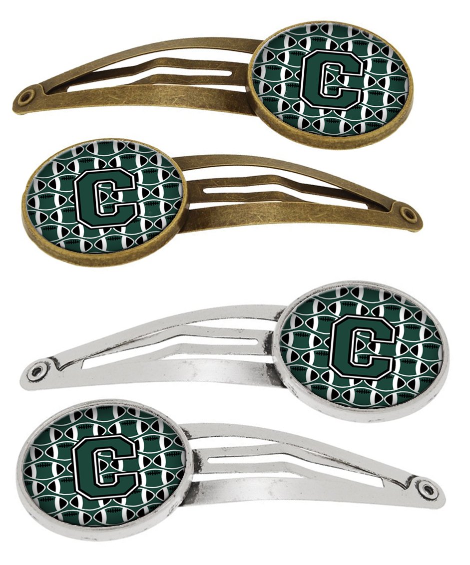 Letter C Football Green and White Set of 4 Barrettes Hair Clips CJ1071-CHCS4 by Caroline&#39;s Treasures