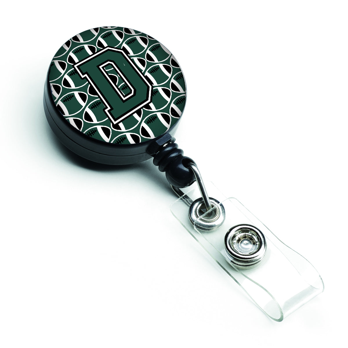 Letter D Football Green and White Retractable Badge Reel CJ1071-DBR.