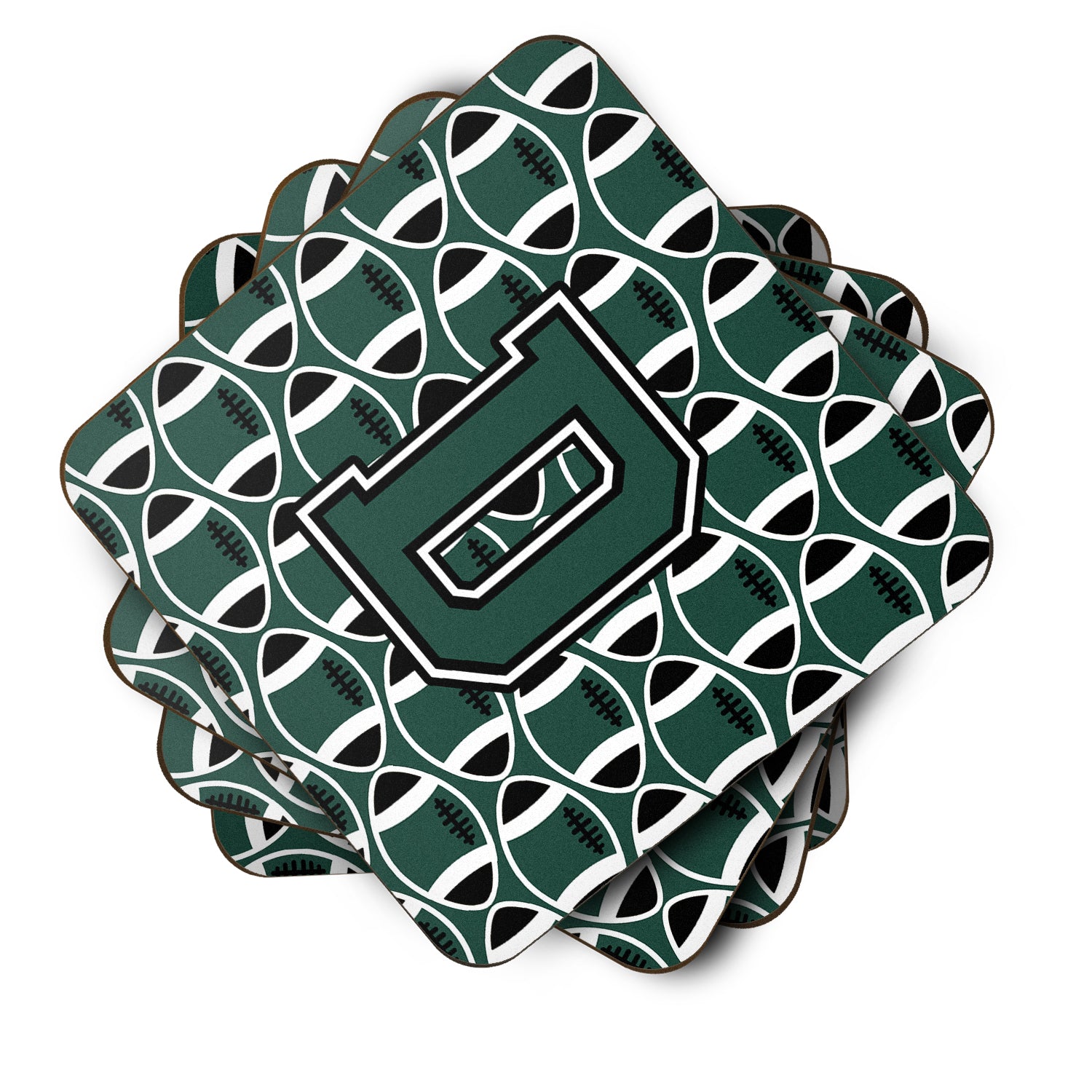 Letter D Football Green and White Foam Coaster Set of 4 CJ1071-DFC - the-store.com