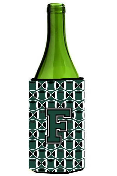 Letter F Football Green and White Wine Bottle Beverage Insulator Hugger CJ1071-FLITERK by Caroline's Treasures