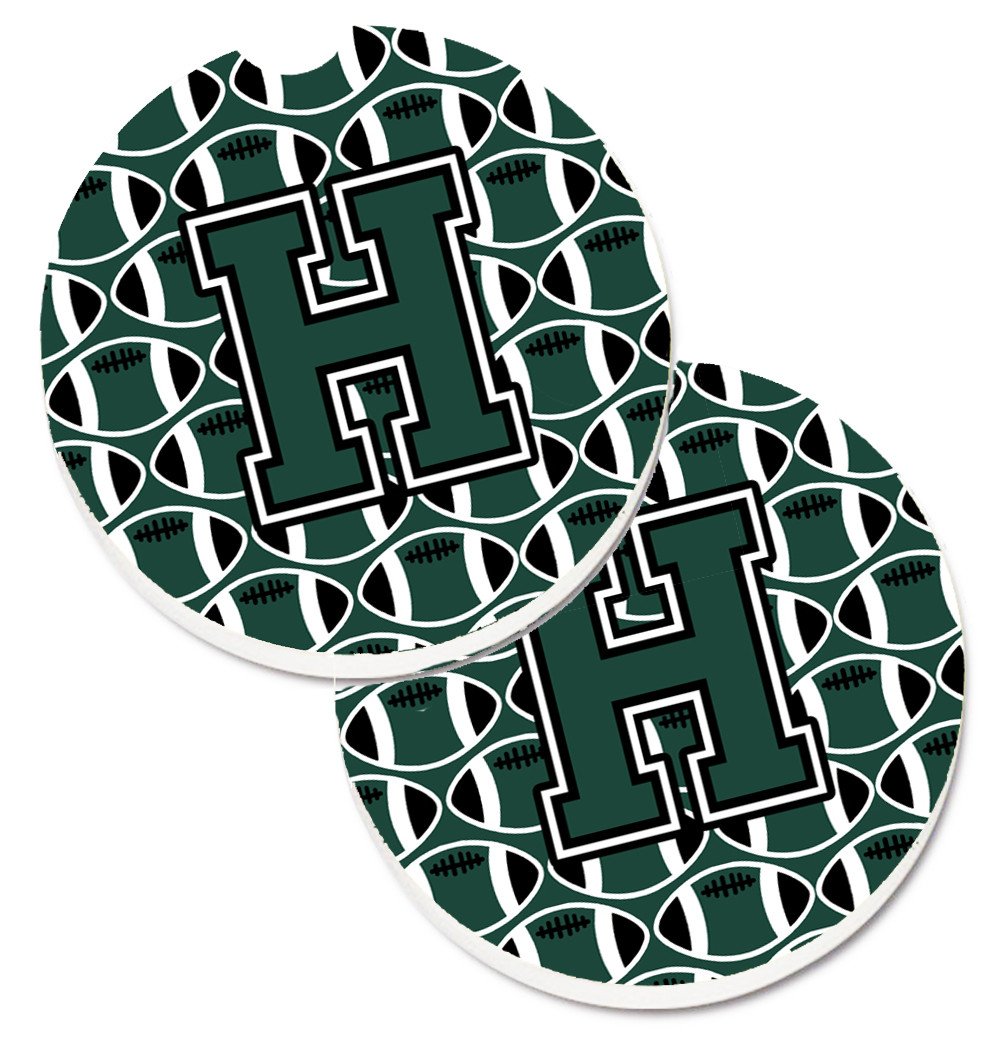 Letter H Football Green and White Set of 2 Cup Holder Car Coasters CJ1071-HCARC by Caroline's Treasures