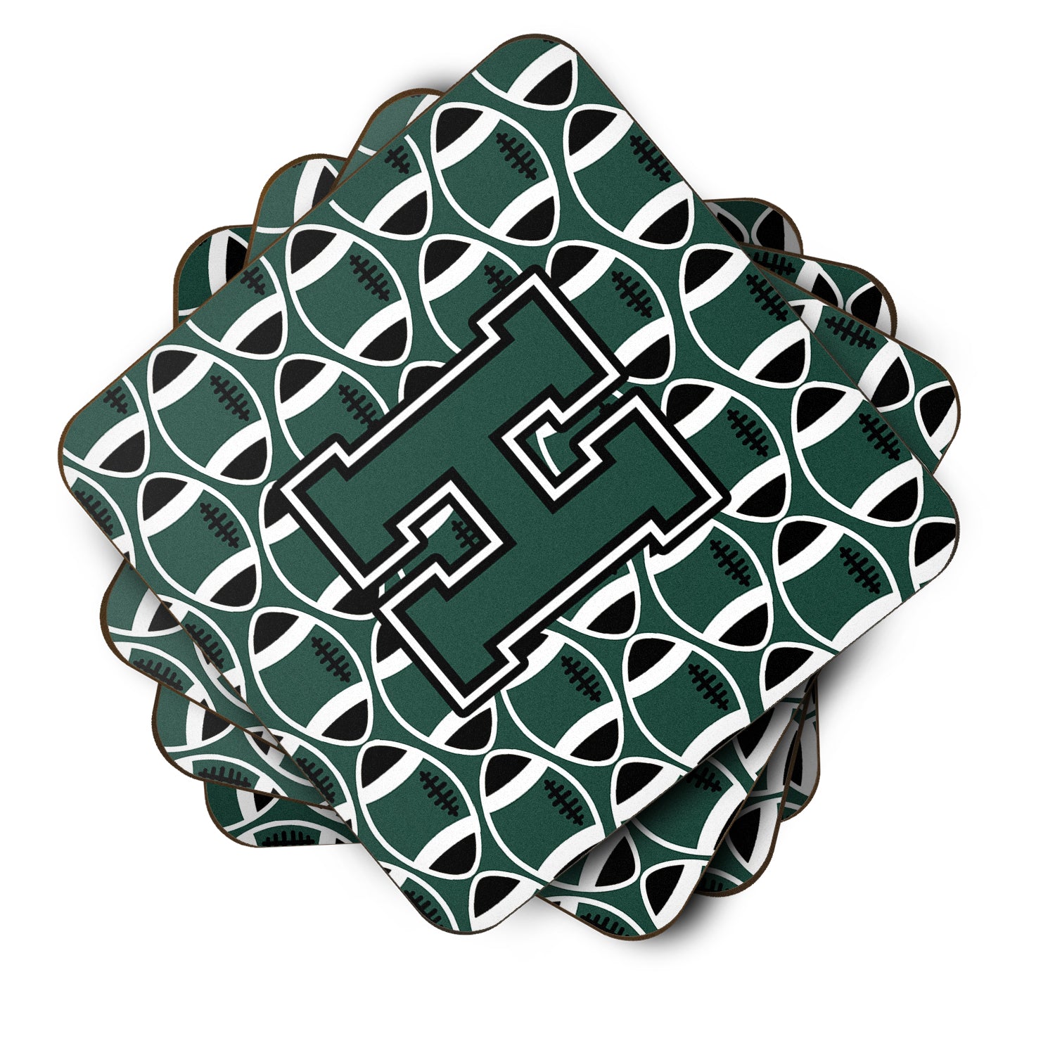 Letter H Football Green and White Foam Coaster Set of 4 CJ1071-HFC - the-store.com