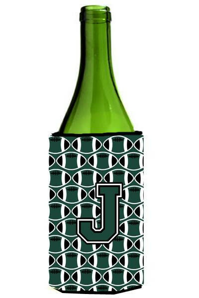 Letter J Football Green and White Wine Bottle Beverage Insulator Hugger CJ1071-JLITERK by Caroline's Treasures