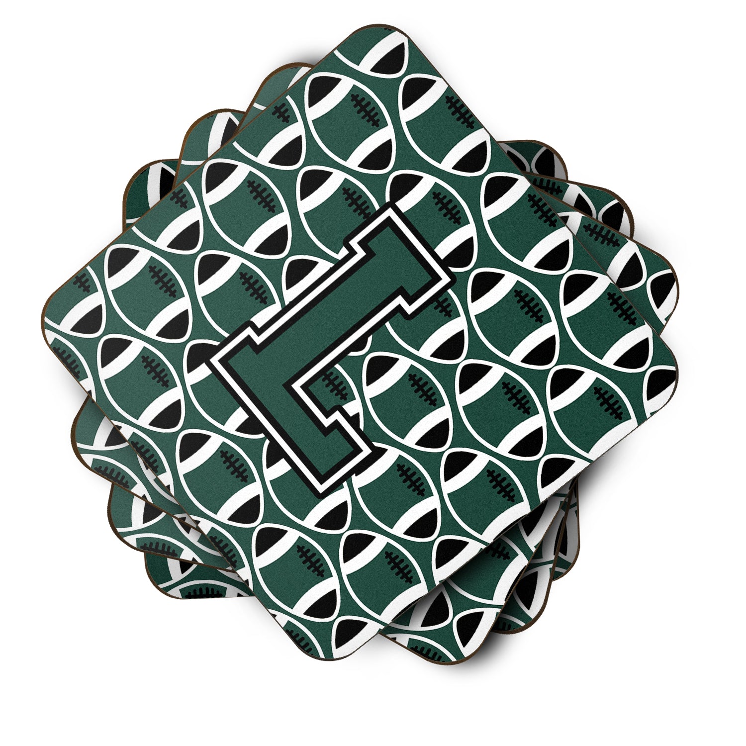 Letter L Football Green and White Foam Coaster Set of 4 CJ1071-LFC - the-store.com
