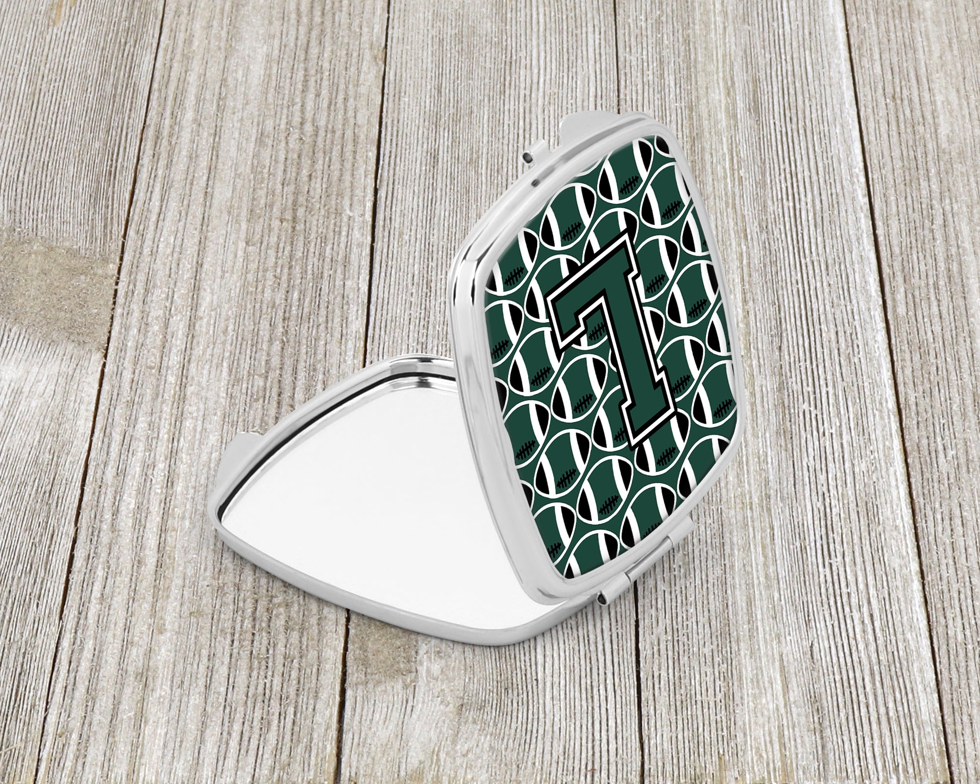 Letter L Football Green and White Compact Mirror CJ1071-LSCM
