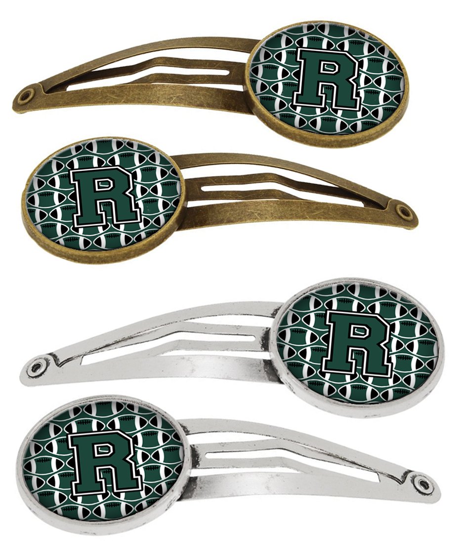 Letter R Football Green and White Set of 4 Barrettes Hair Clips CJ1071-RHCS4 by Caroline's Treasures