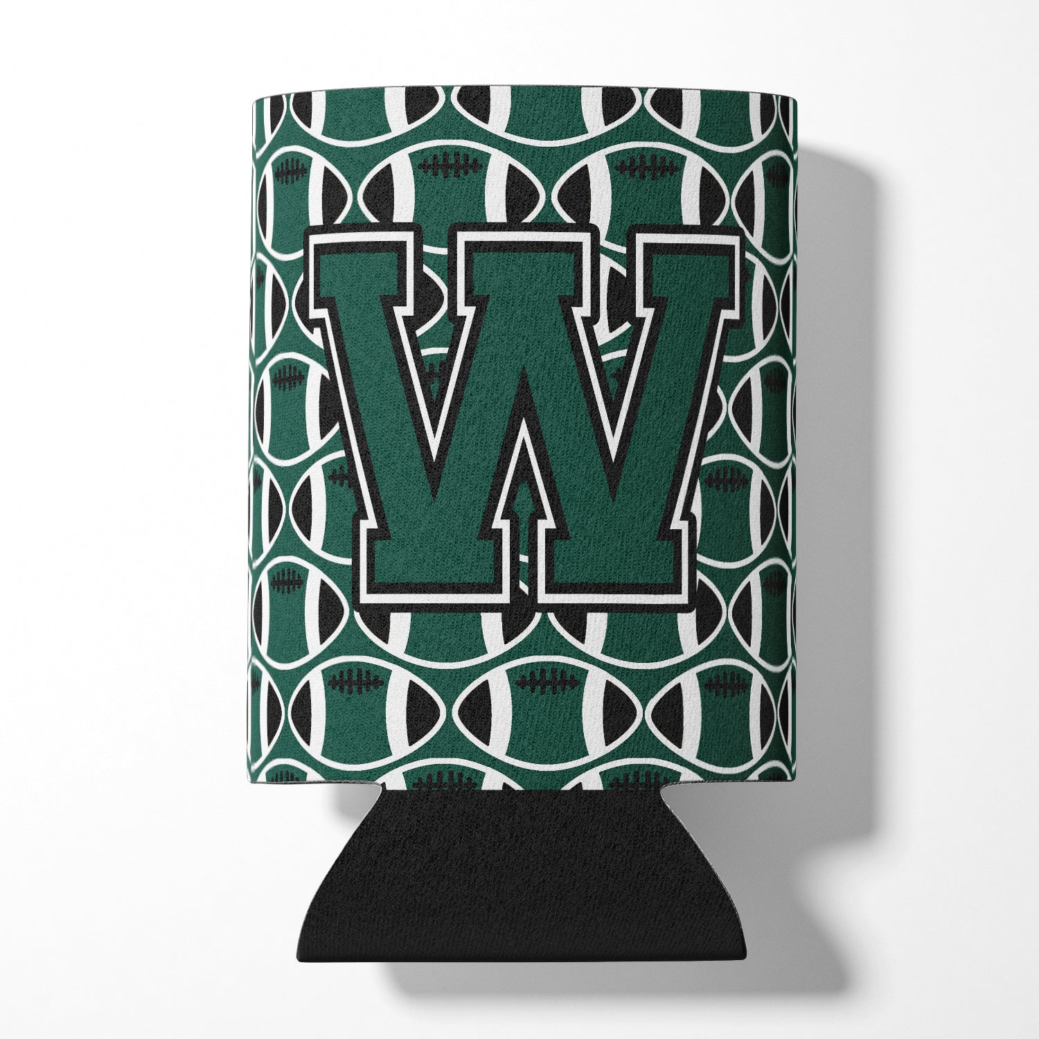 Letter W Football Green and White Can or Bottle Hugger CJ1071-WCC.