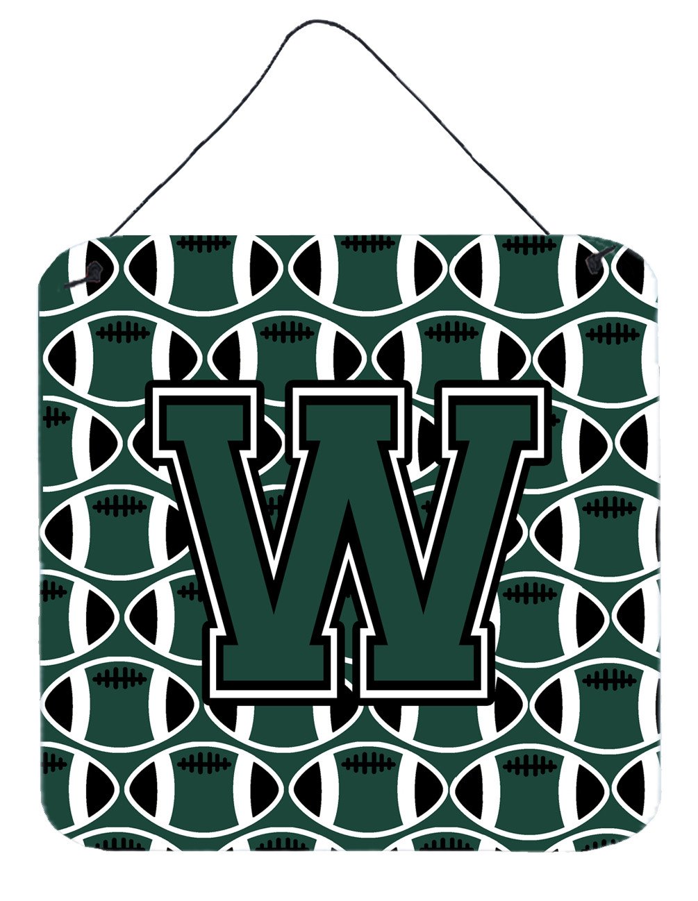 Letter W Football Green and White Wall or Door Hanging Prints CJ1071-WDS66 by Caroline's Treasures