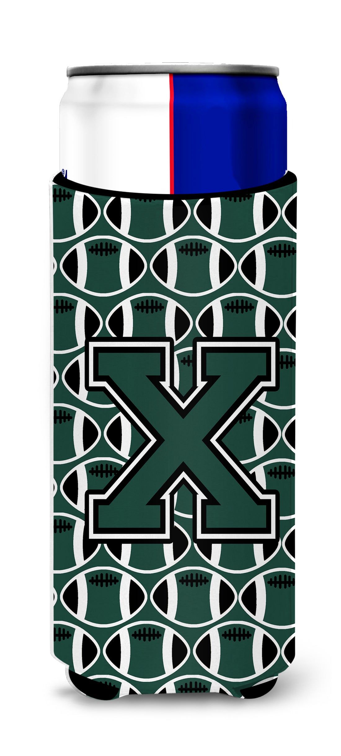 Letter X Football Green and White Ultra Beverage Insulators for slim cans CJ1071-XMUK