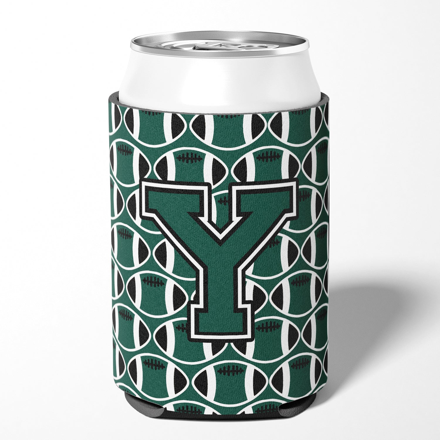 Letter Y Football Green and White Can or Bottle Hugger CJ1071-YCC.
