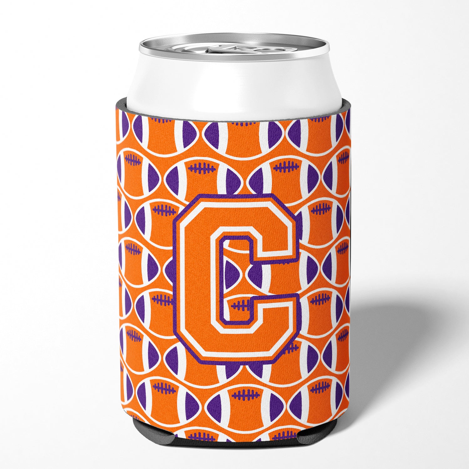 Letter C Football Orange, White and Regalia Can or Bottle Hugger CJ1072-CCC.