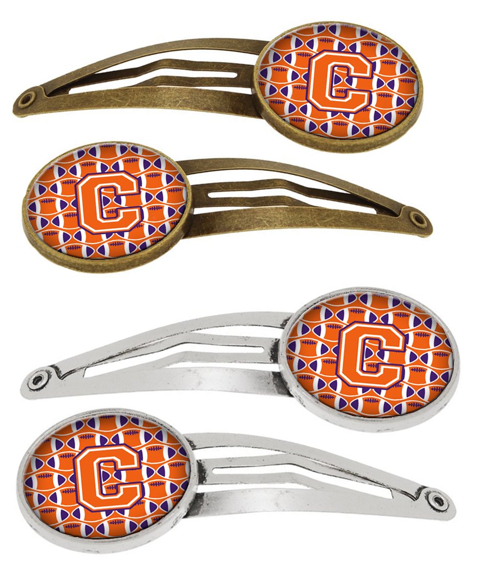 Letter C Football Orange, White and Regalia Set of 4 Barrettes Hair Clips CJ1072-CHCS4 by Caroline's Treasures