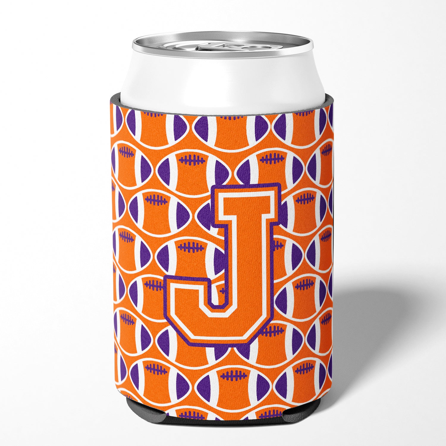 Letter J Football Orange, White and Regalia Can or Bottle Hugger CJ1072-JCC.