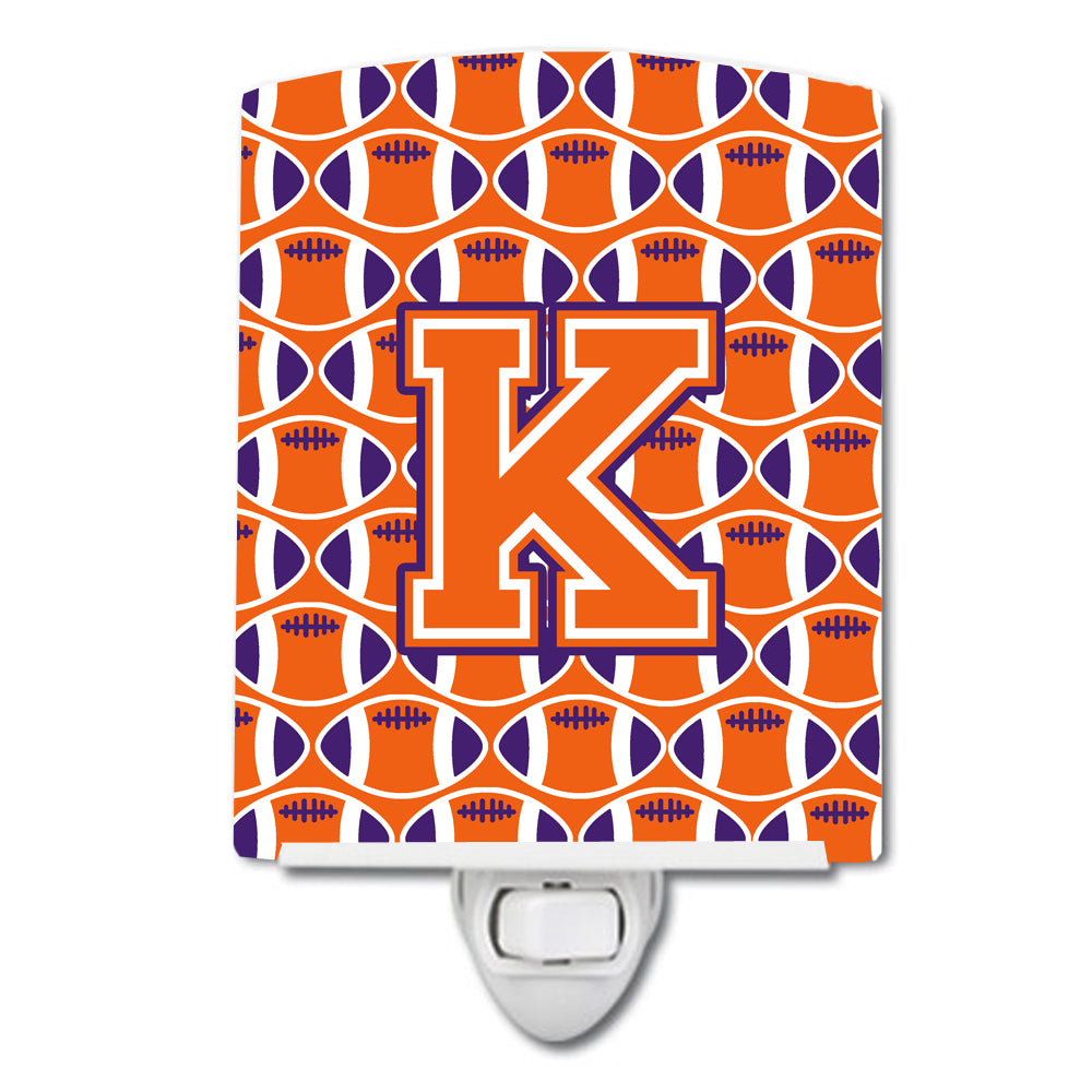 Letter K Football Orange, White and Regalia Ceramic Night Light CJ1072-KCNL - the-store.com