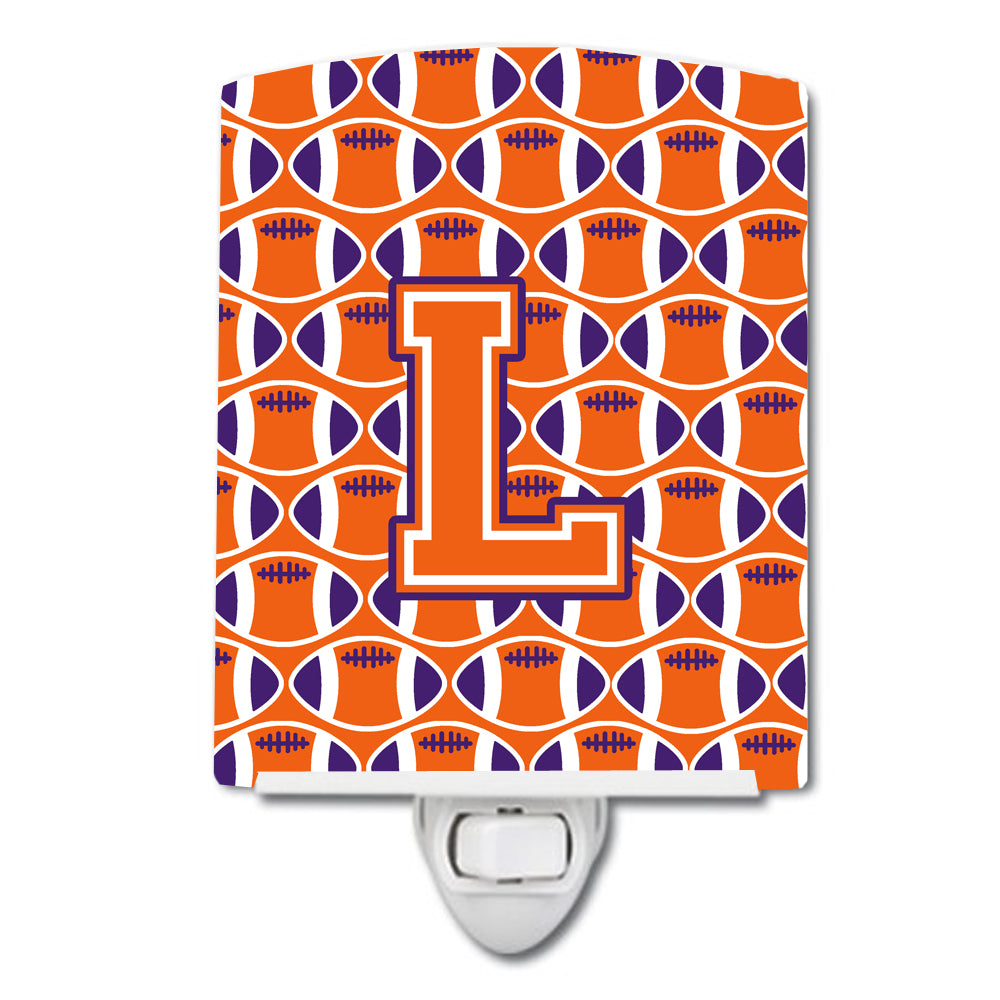 Letter L Football Orange, White and Regalia Ceramic Night Light CJ1072-LCNL - the-store.com