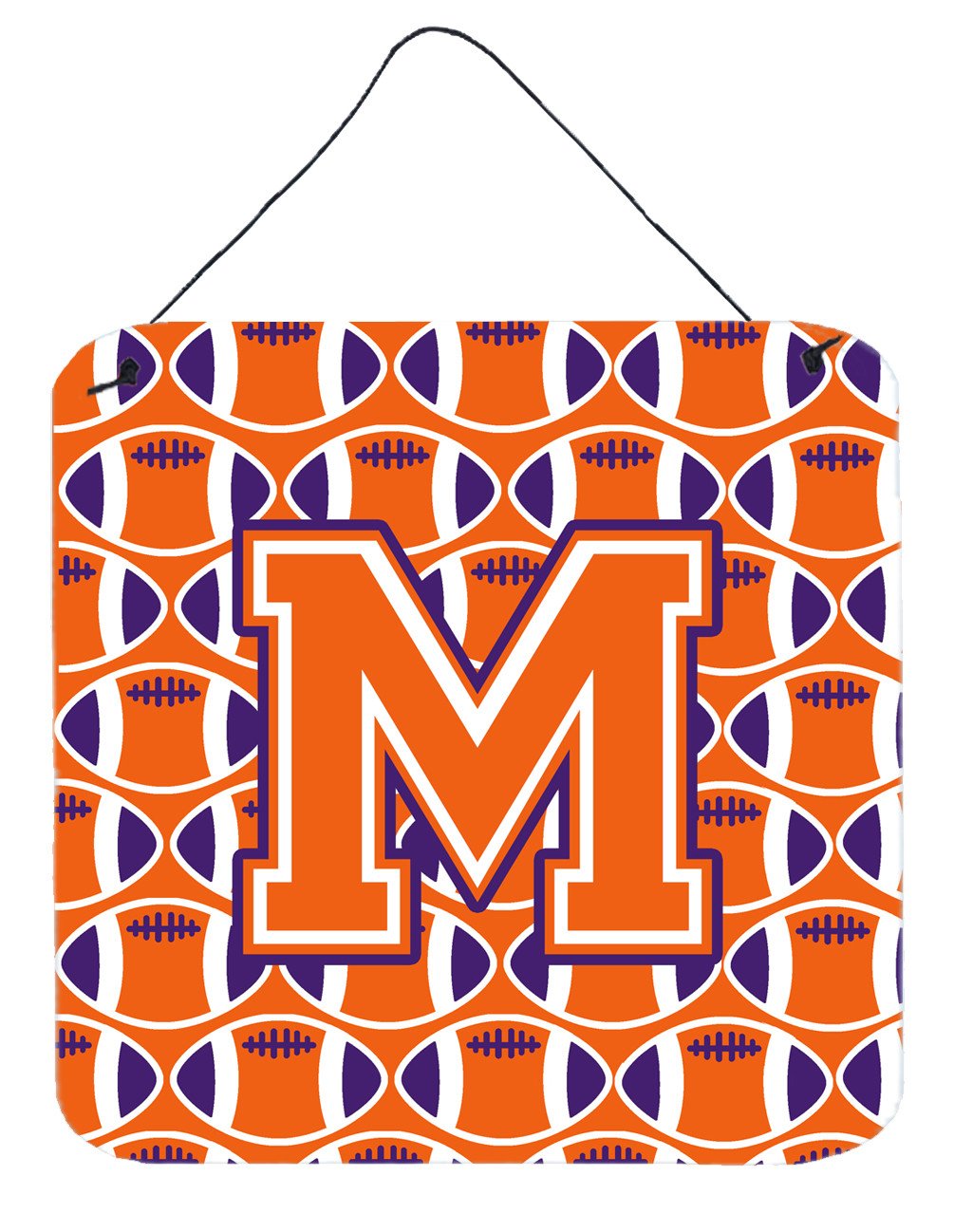 Letter M Football Orange, White and Regalia Wall or Door Hanging Prints CJ1072-MDS66 by Caroline's Treasures