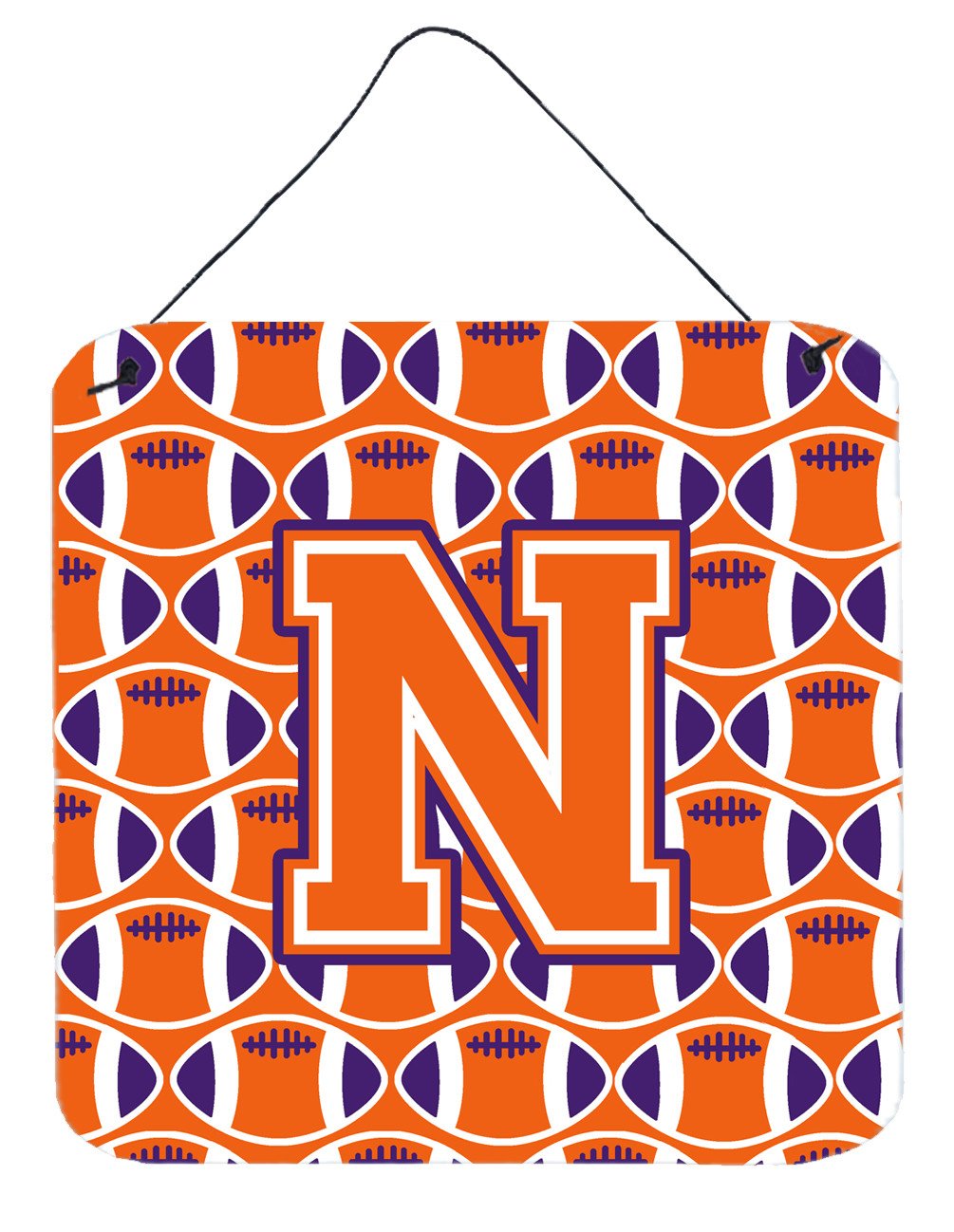 Letter N Football Orange, White and Regalia Wall or Door Hanging Prints CJ1072-NDS66 by Caroline's Treasures