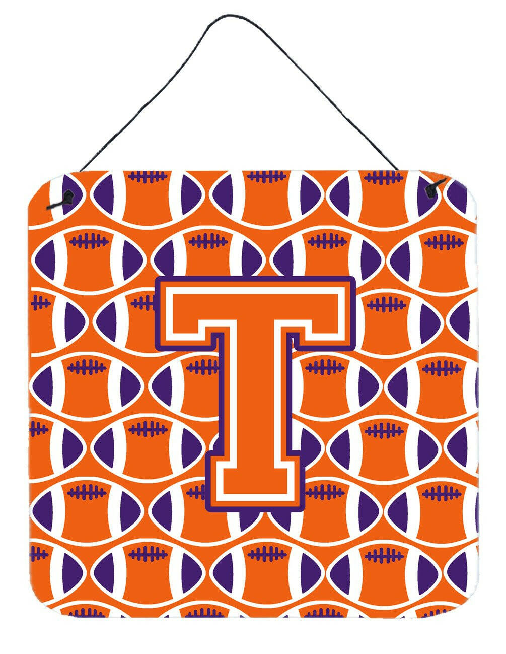 Letter T Football Orange, White and Regalia Wall or Door Hanging Prints CJ1072-TDS66 by Caroline's Treasures