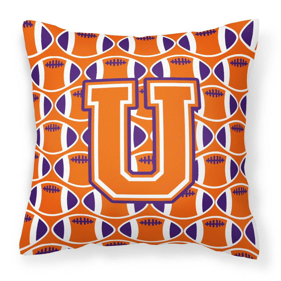 Letter U Football Orange, White and Regalia Fabric Decorative Pillow CJ1072-UPW1414 by Caroline's Treasures