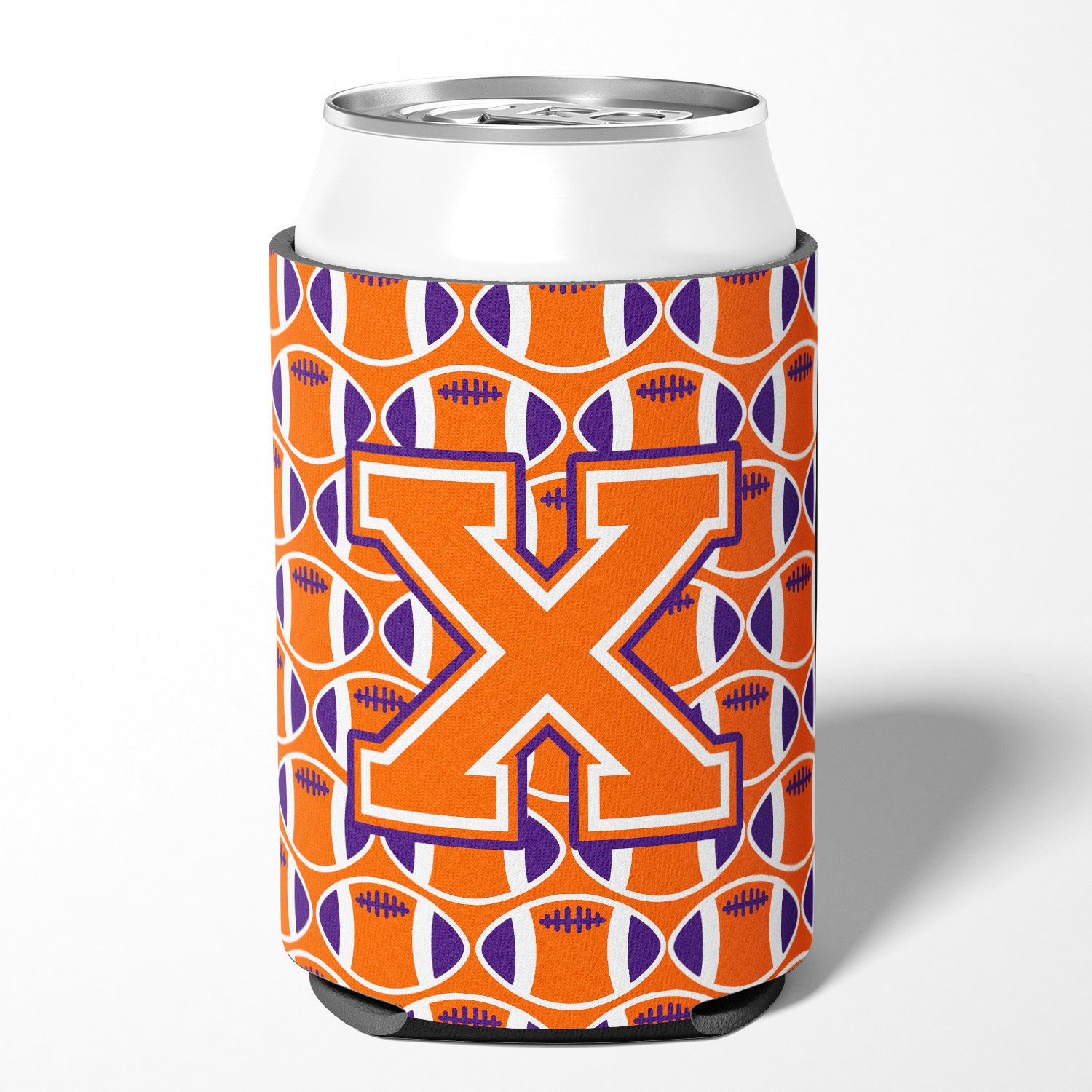 Letter X Football Orange, White and Regalia Can or Bottle Hugger CJ1072-XCC.