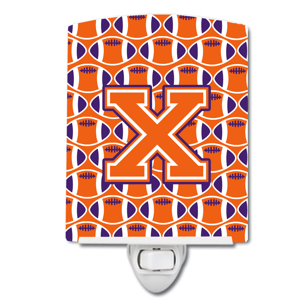 Letter X Football Orange, White and Regalia Ceramic Night Light CJ1072-XCNL - the-store.com