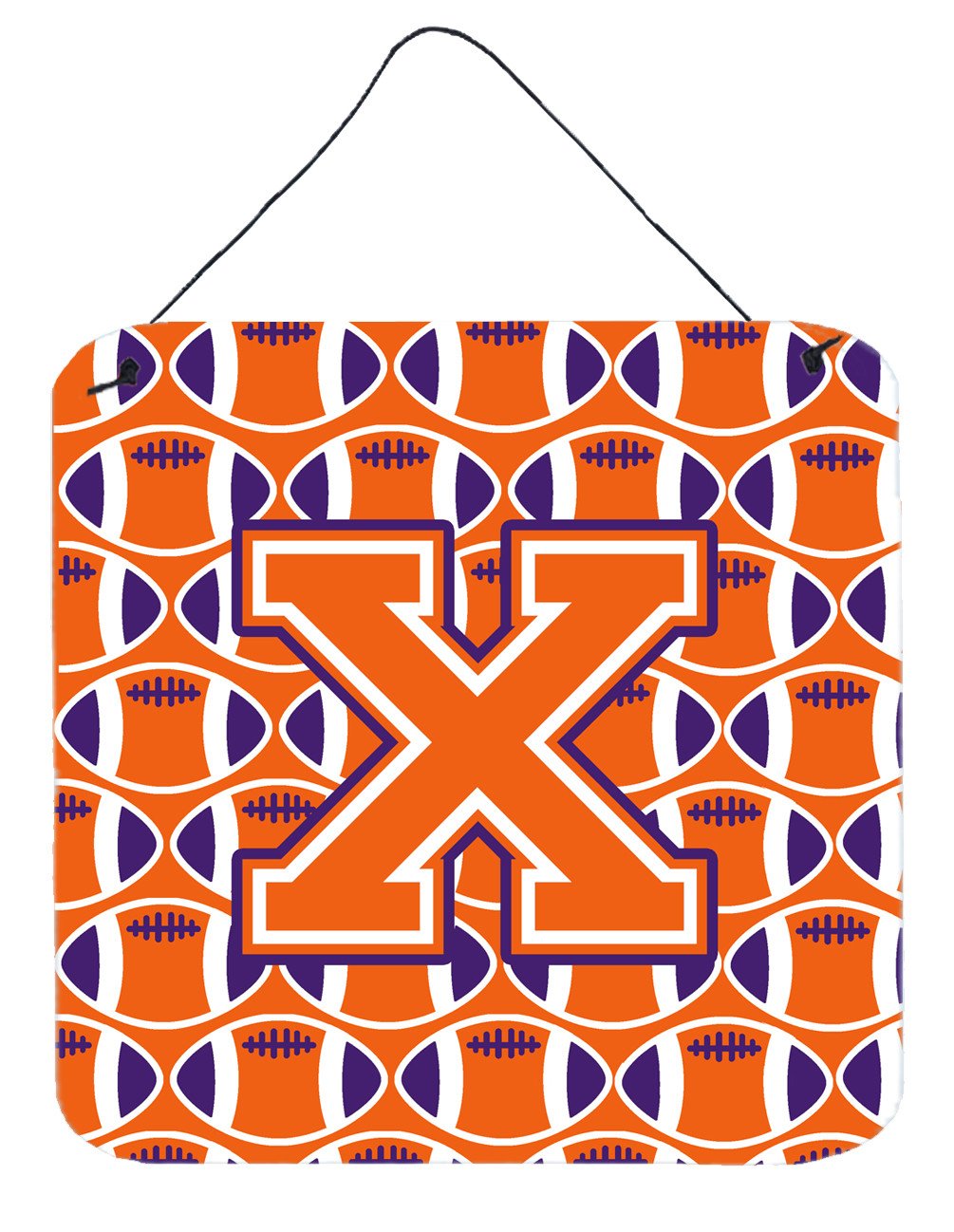 Letter X Football Orange, White and Regalia Wall or Door Hanging Prints CJ1072-XDS66 by Caroline's Treasures
