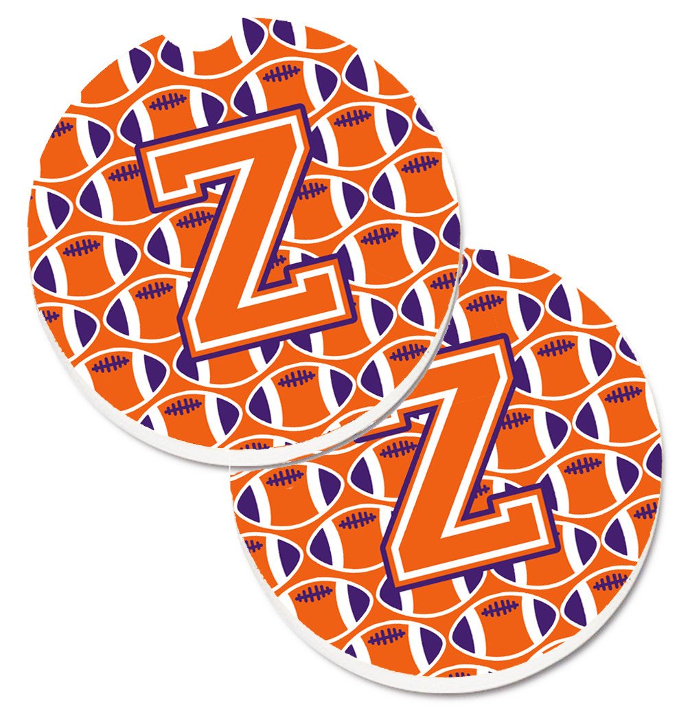 Letter Z Football Orange, White and Regalia Set of 2 Cup Holder Car Coasters CJ1072-ZCARC by Caroline's Treasures