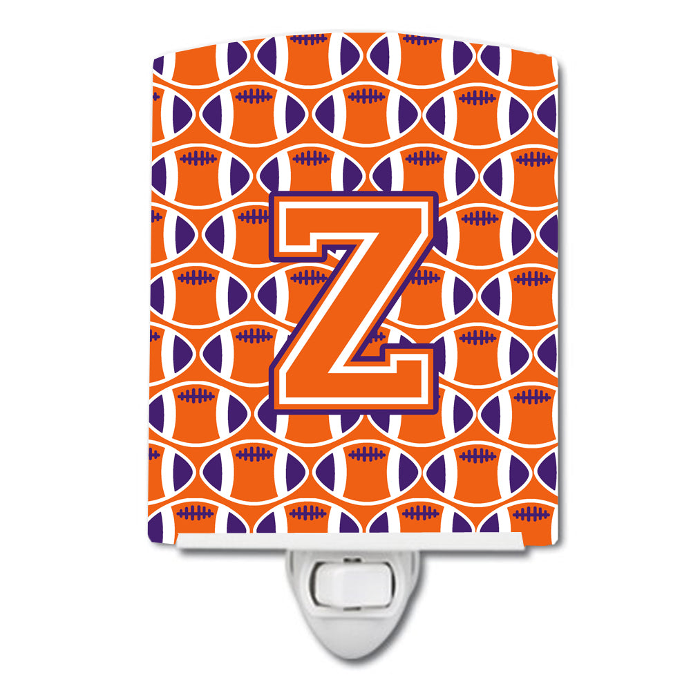 Letter Z Football Orange, White and Regalia Ceramic Night Light CJ1072-ZCNL - the-store.com