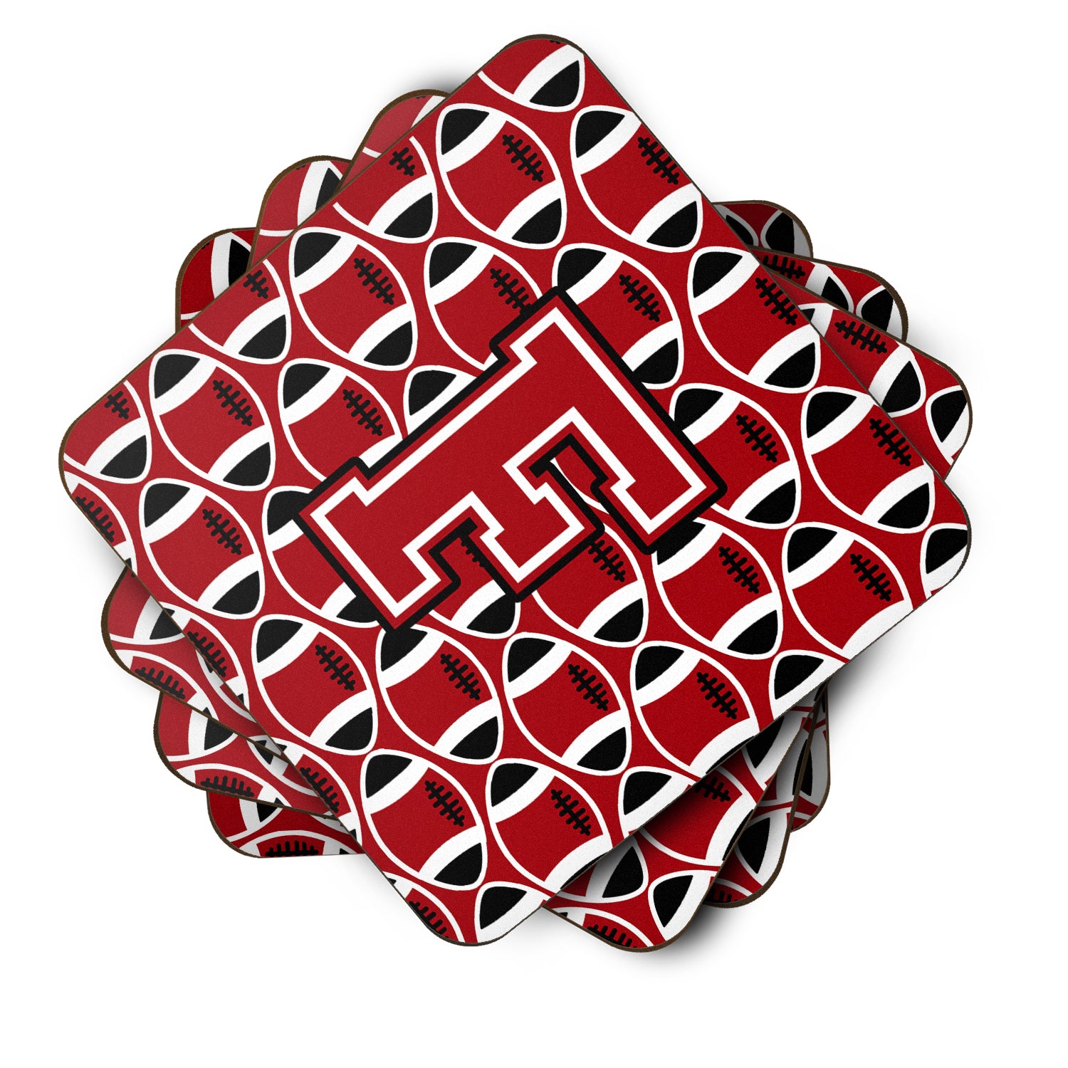 Letter F Football Red, Black and White Foam Coaster Set of 4 CJ1073-FFC - the-store.com