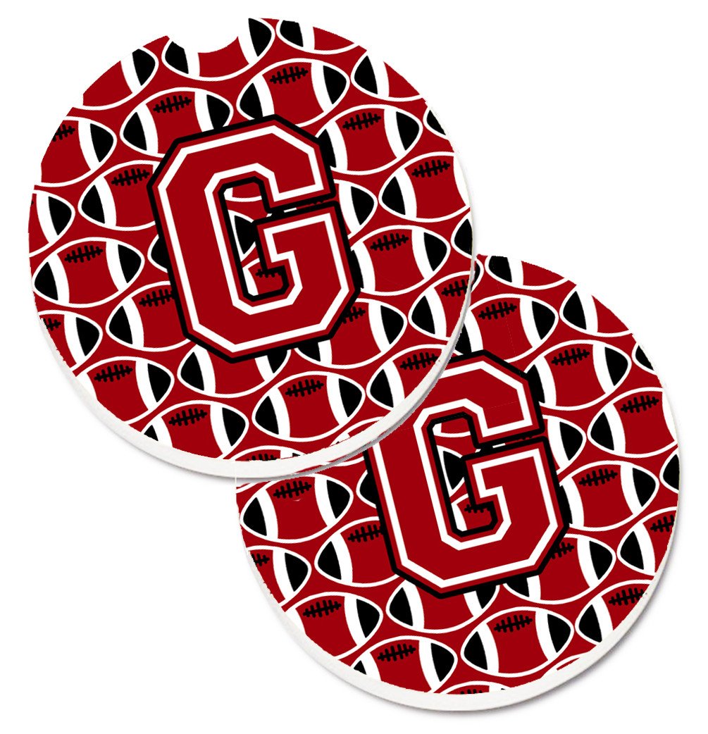 Letter G Football Red, Black and White Set of 2 Cup Holder Car Coasters CJ1073-GCARC by Caroline&#39;s Treasures