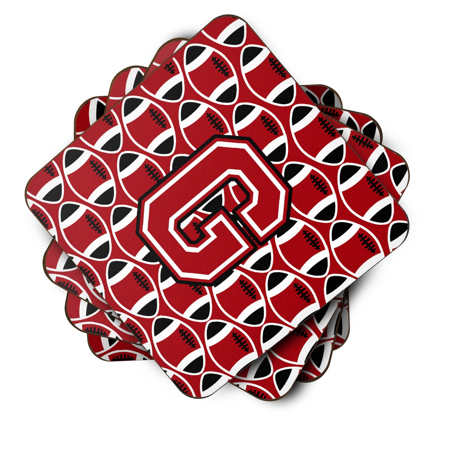 Letter G Football Red, Black and White Foam Coaster Set of 4 CJ1073-GFC - the-store.com