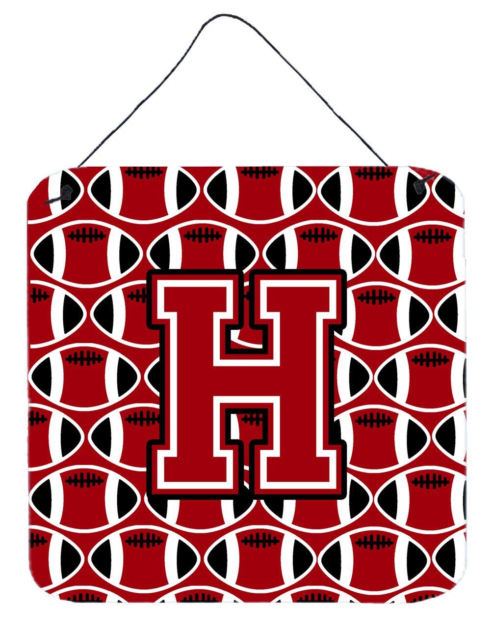 Letter H Football Red, Black and White Wall or Door Hanging Prints CJ1073-HDS66 by Caroline's Treasures