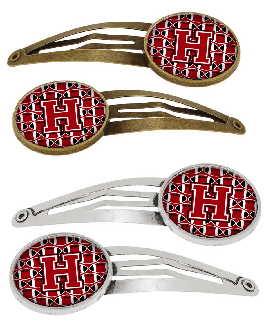 Letter H Football Red, Black and White Set of 4 Barrettes Hair Clips CJ1073-HHCS4 by Caroline&#39;s Treasures