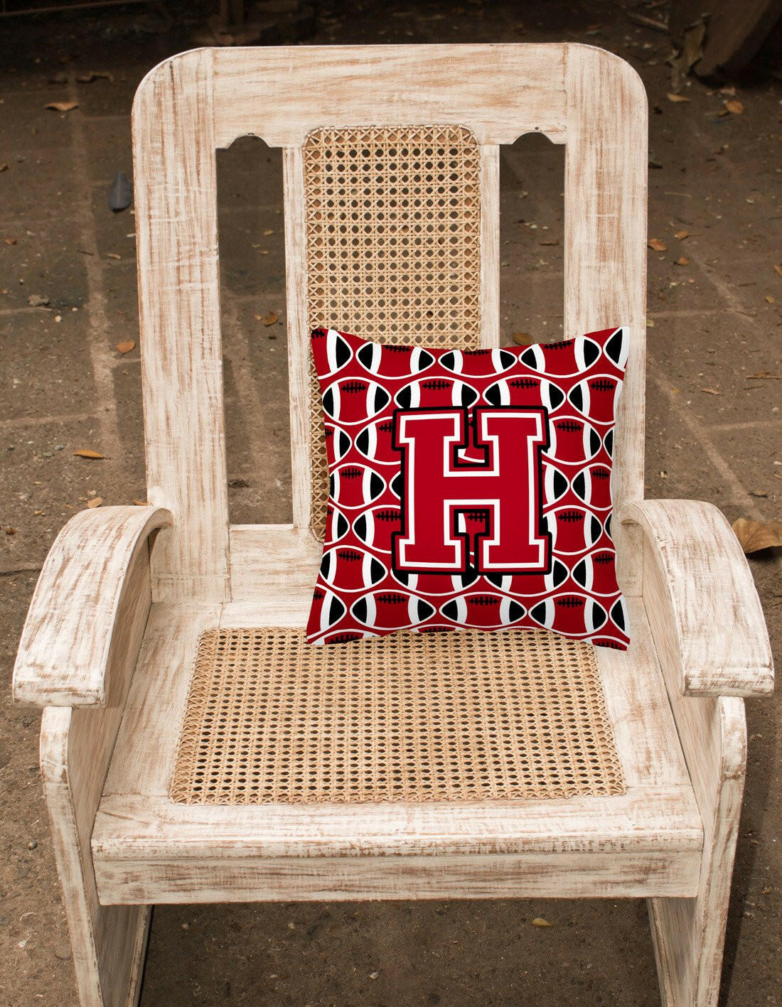 Letter H Football Red, Black and White Fabric Decorative Pillow CJ1073-HPW1414 by Caroline's Treasures