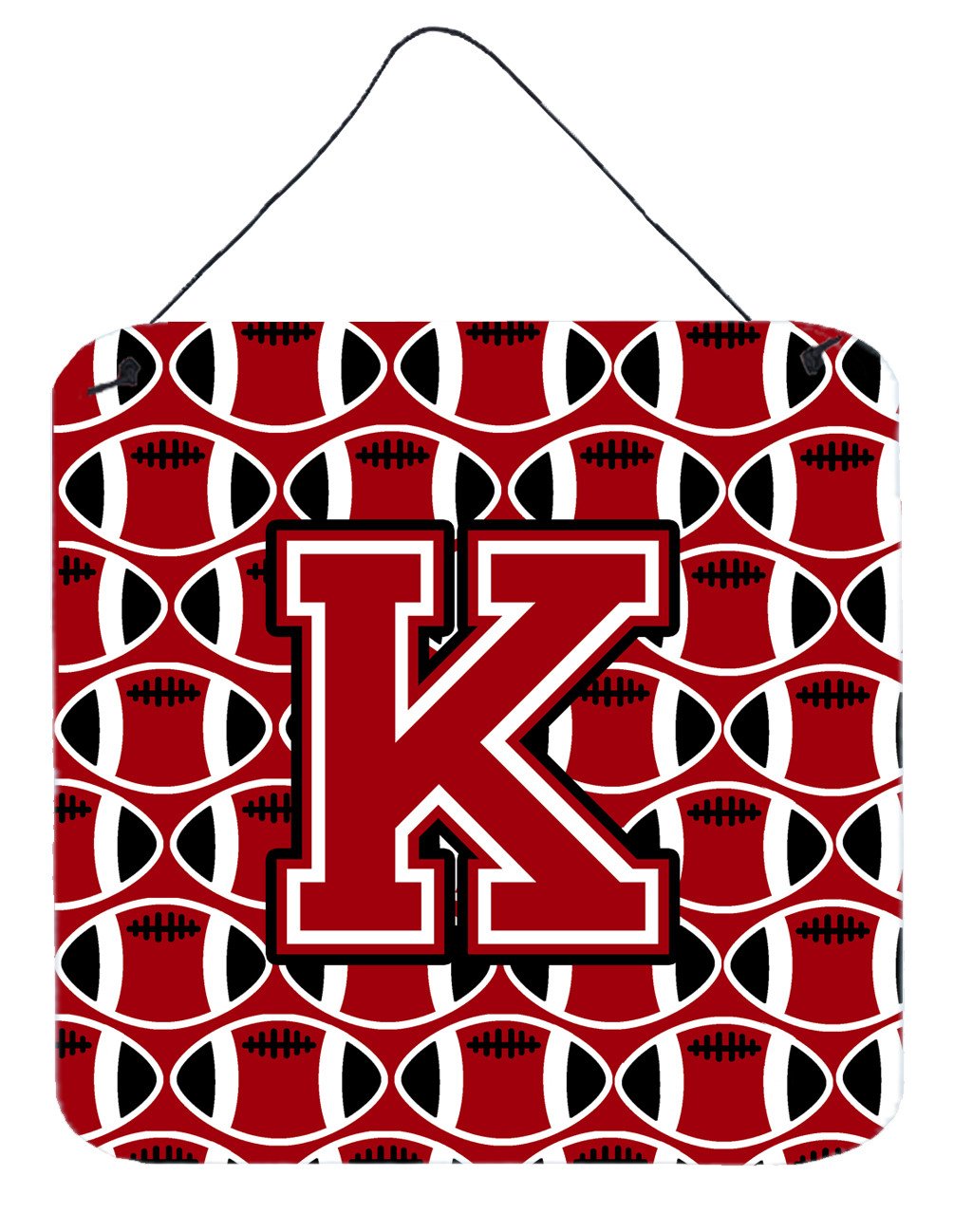 Letter K Football Red, Black and White Wall or Door Hanging Prints CJ1073-KDS66 by Caroline's Treasures