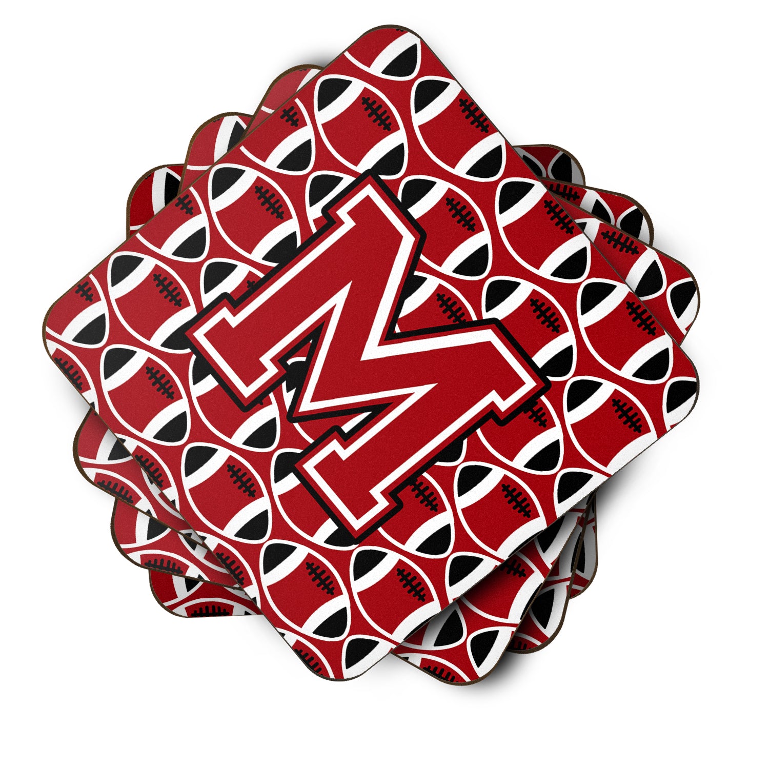 Letter M Football Red, Black and White Foam Coaster Set of 4 CJ1073-MFC - the-store.com