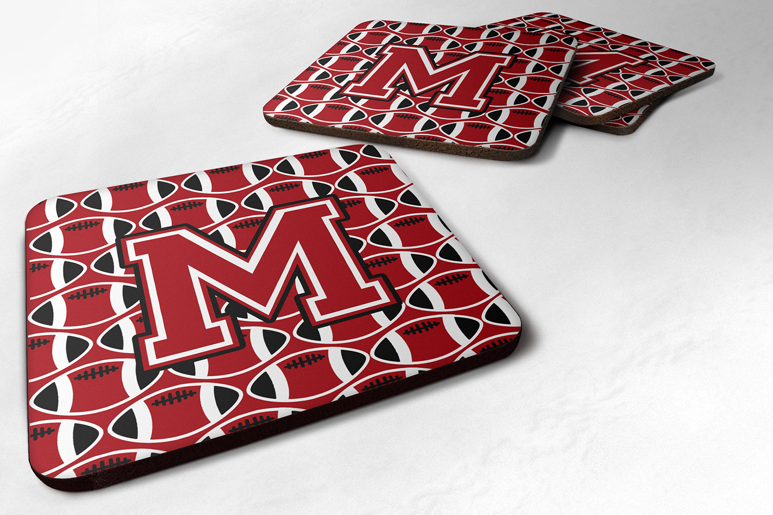 Letter M Football Red, Black and White Foam Coaster Set of 4 CJ1073-MFC - the-store.com