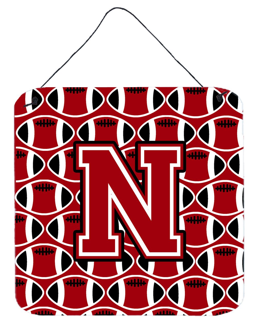 Letter N Football Red, Black and White Wall or Door Hanging Prints CJ1073-NDS66 by Caroline's Treasures