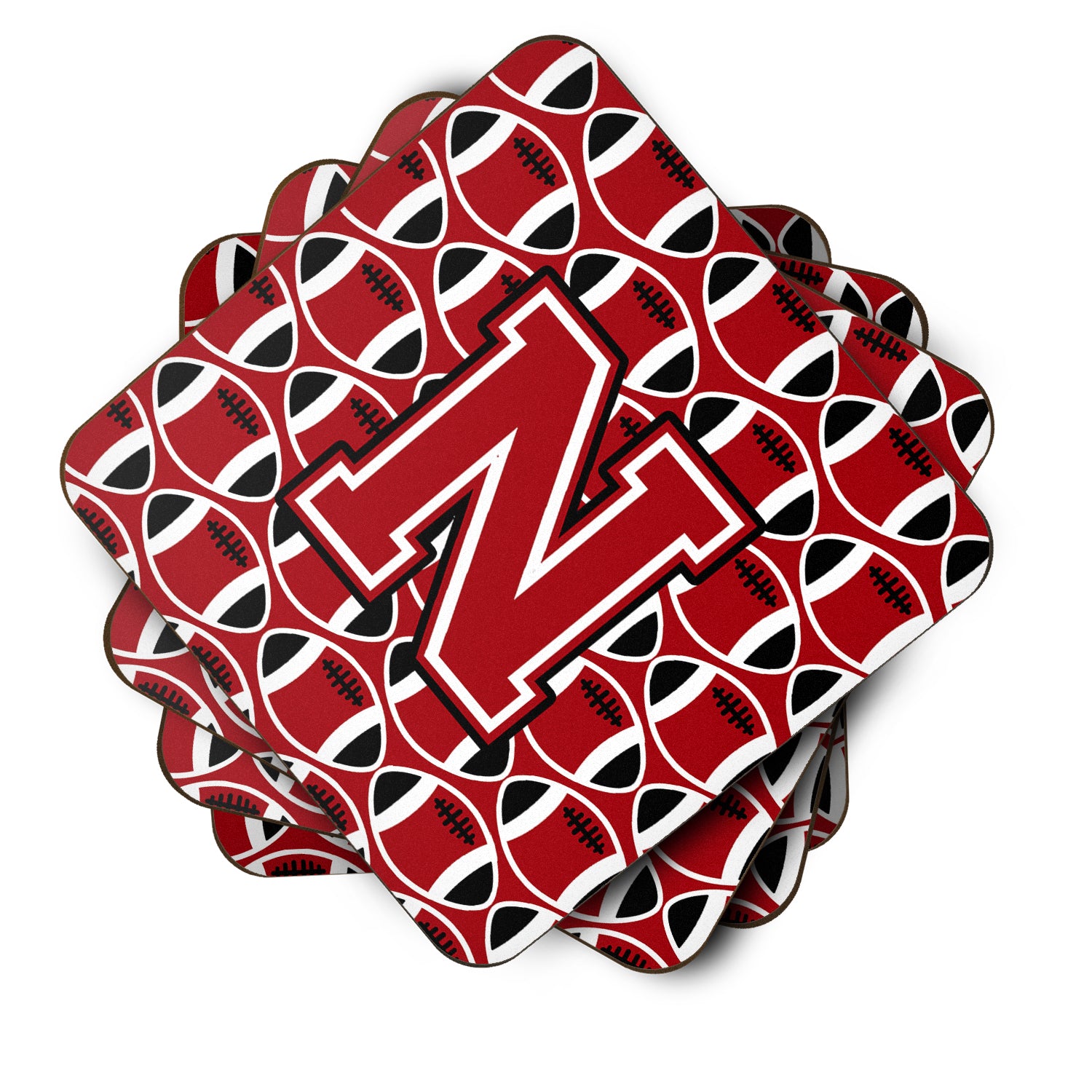 Letter N Football Red, Black and White Foam Coaster Set of 4 CJ1073-NFC - the-store.com