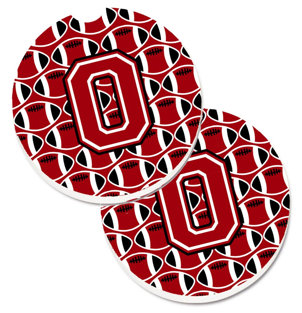 Letter O Football Red, Black and White Set of 2 Cup Holder Car Coasters CJ1073-OCARC by Caroline&#39;s Treasures