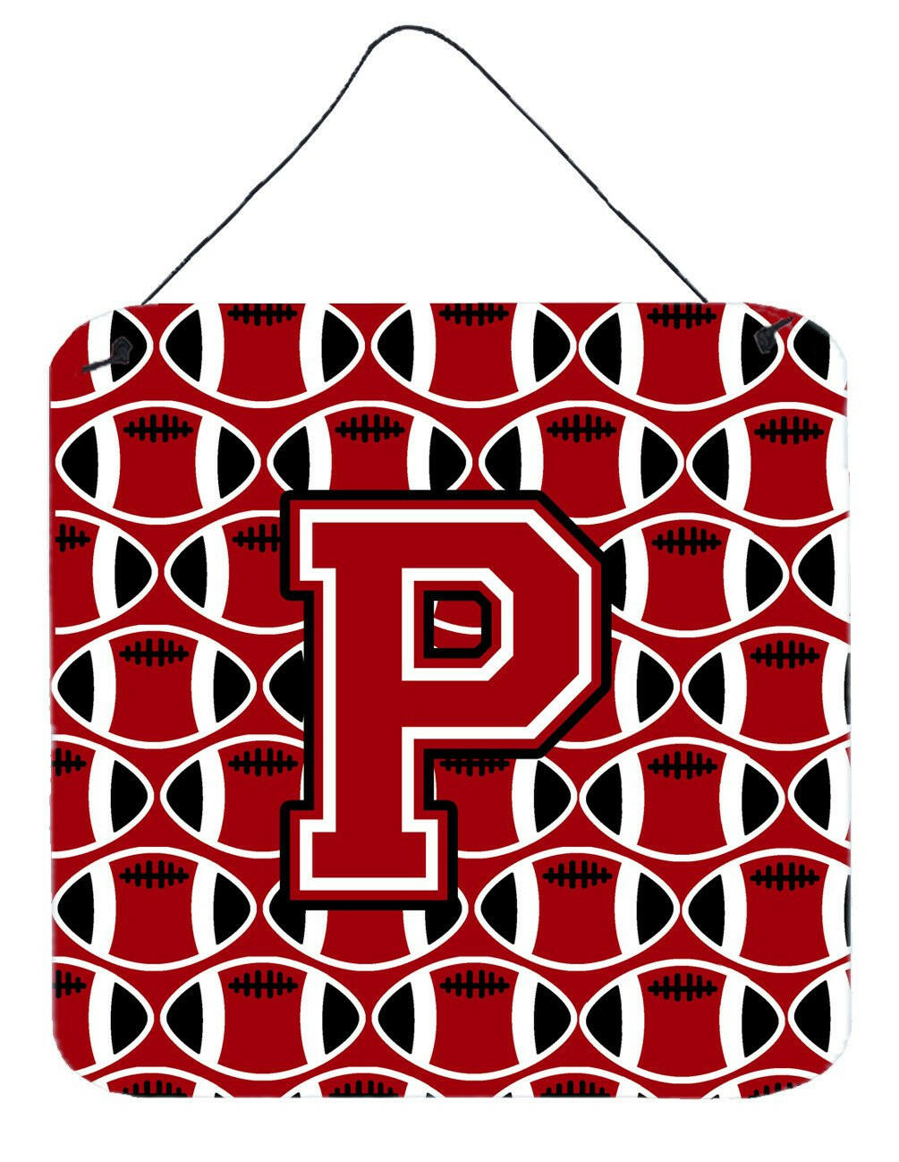 Letter P Football Red, Black and White Wall or Door Hanging Prints CJ1073-PDS66 by Caroline's Treasures