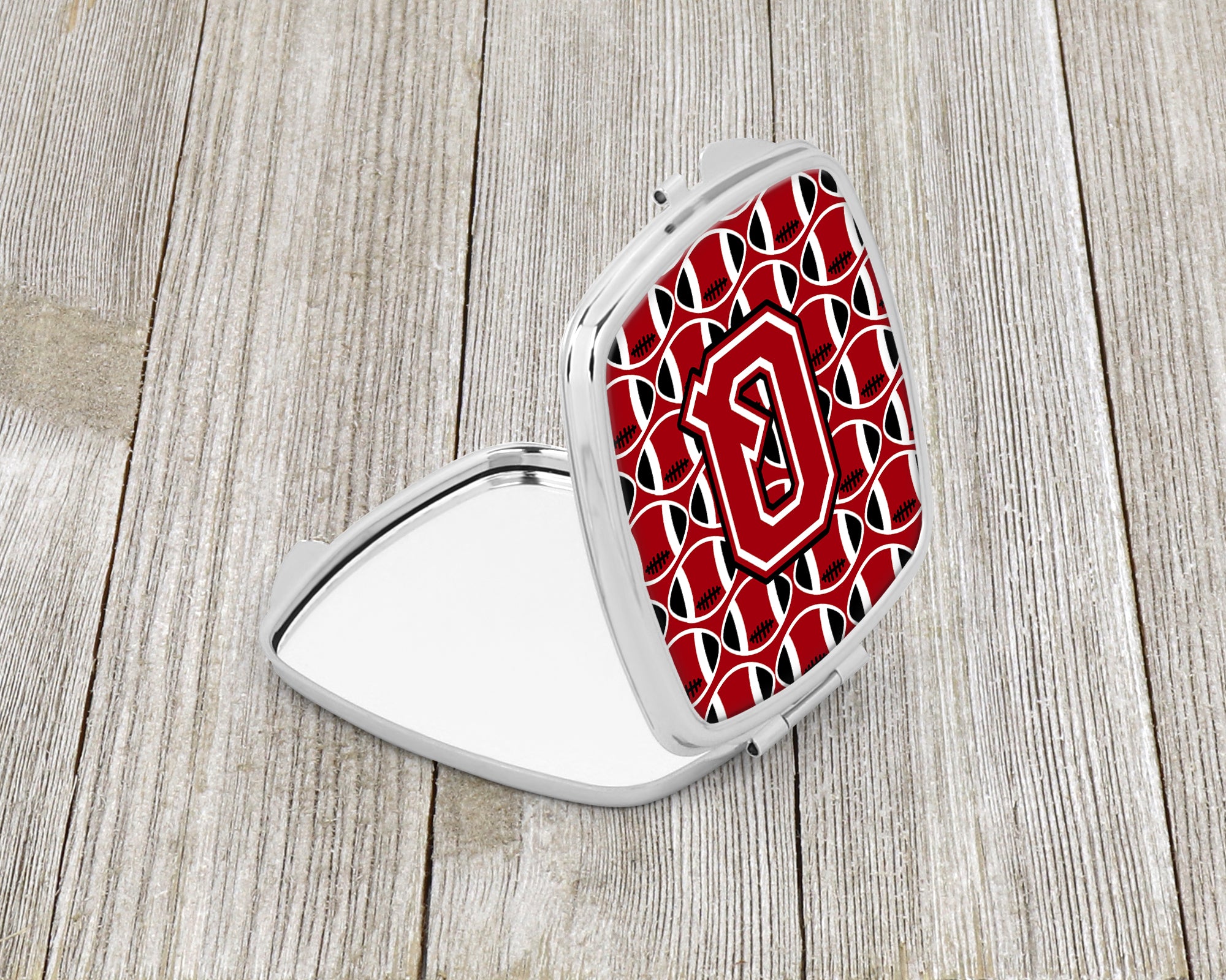 Letter Q Football Red, Black and White Compact Mirror CJ1073-QSCM