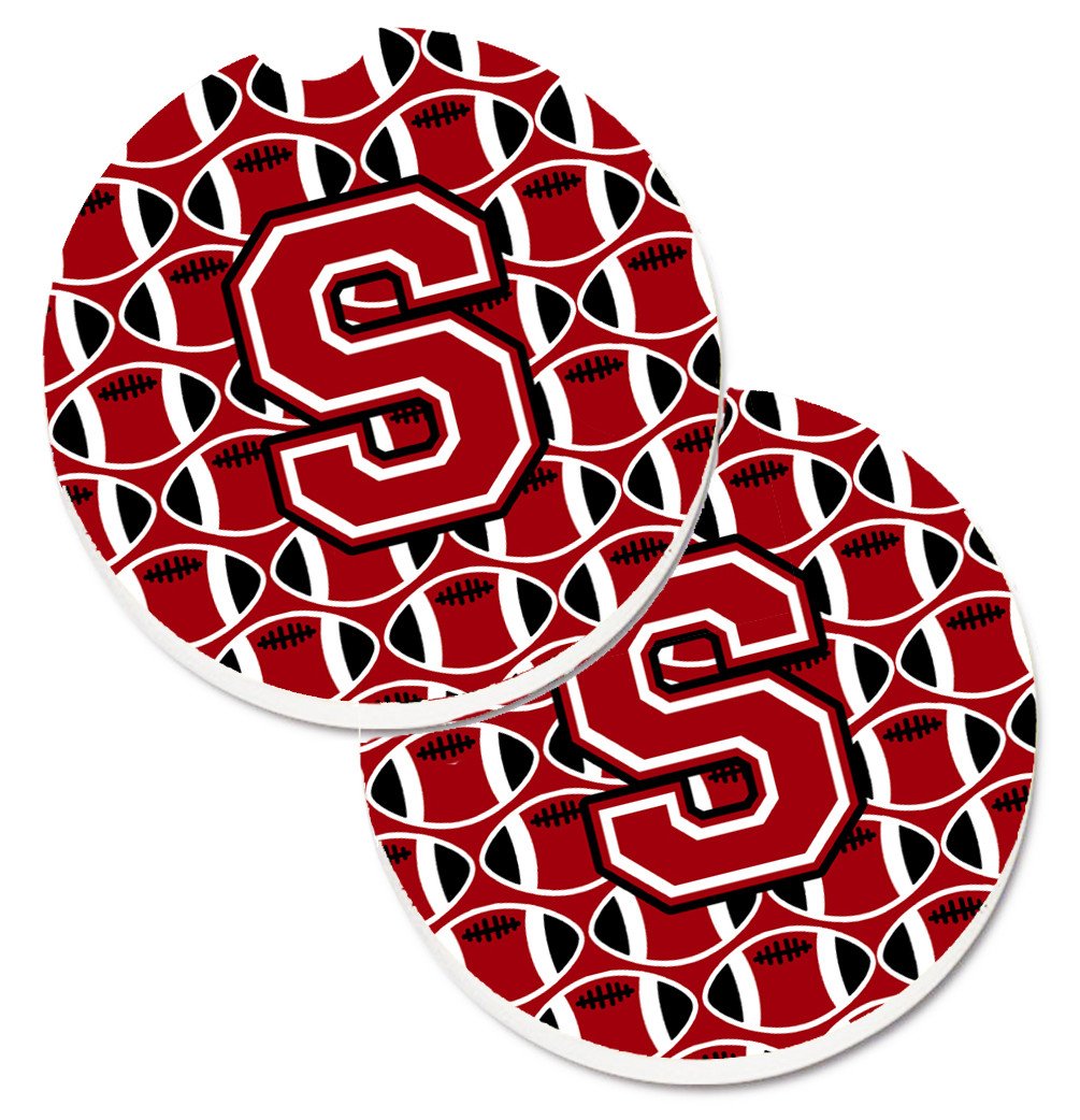 Letter S Football Red, Black and White Set of 2 Cup Holder Car Coasters CJ1073-SCARC by Caroline's Treasures