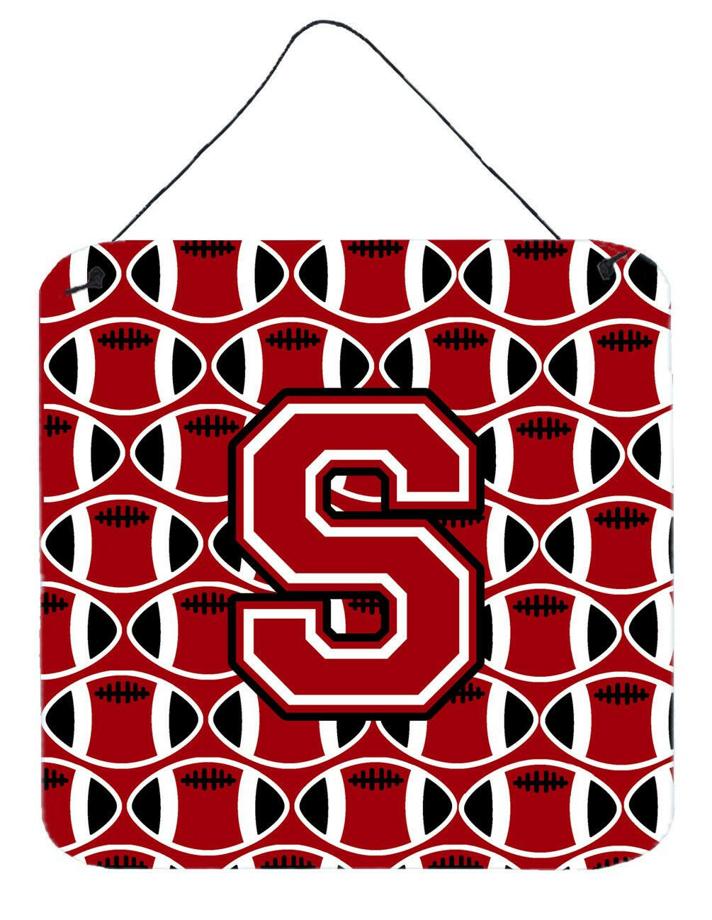 Letter S Football Red, Black and White Wall or Door Hanging Prints CJ1073-SDS66 by Caroline's Treasures