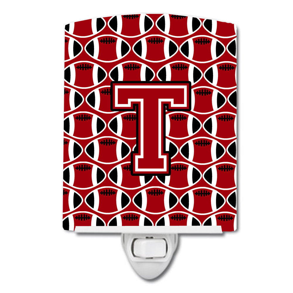Letter T Football Red, Black and White Ceramic Night Light CJ1073-TCNL - the-store.com