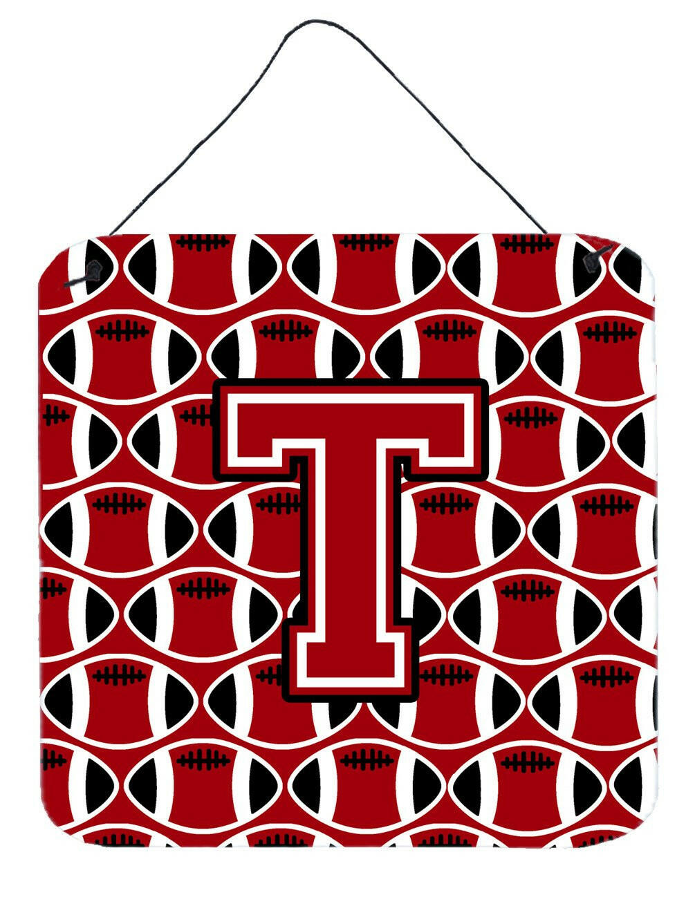 Letter T Football Red, Black and White Wall or Door Hanging Prints CJ1073-TDS66 by Caroline's Treasures