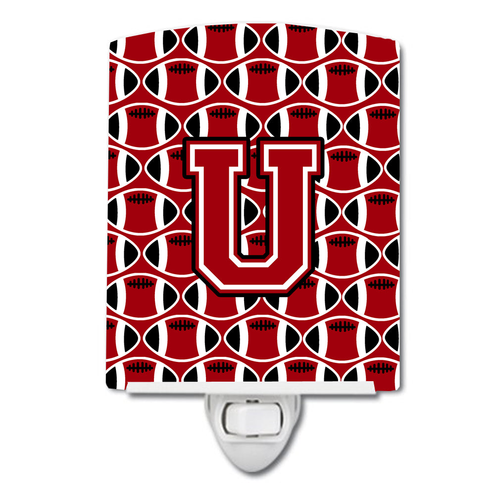 Letter U Football Red, Black and White Ceramic Night Light CJ1073-UCNL - the-store.com