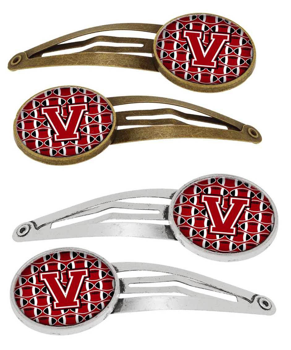 Letter V Football Red, Black and White Set of 4 Barrettes Hair Clips CJ1073-VHCS4 by Caroline's Treasures